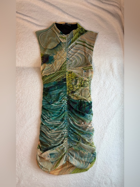 Zara Dresses & Skirts - Zara Green and Tan Ruched Mini Dress